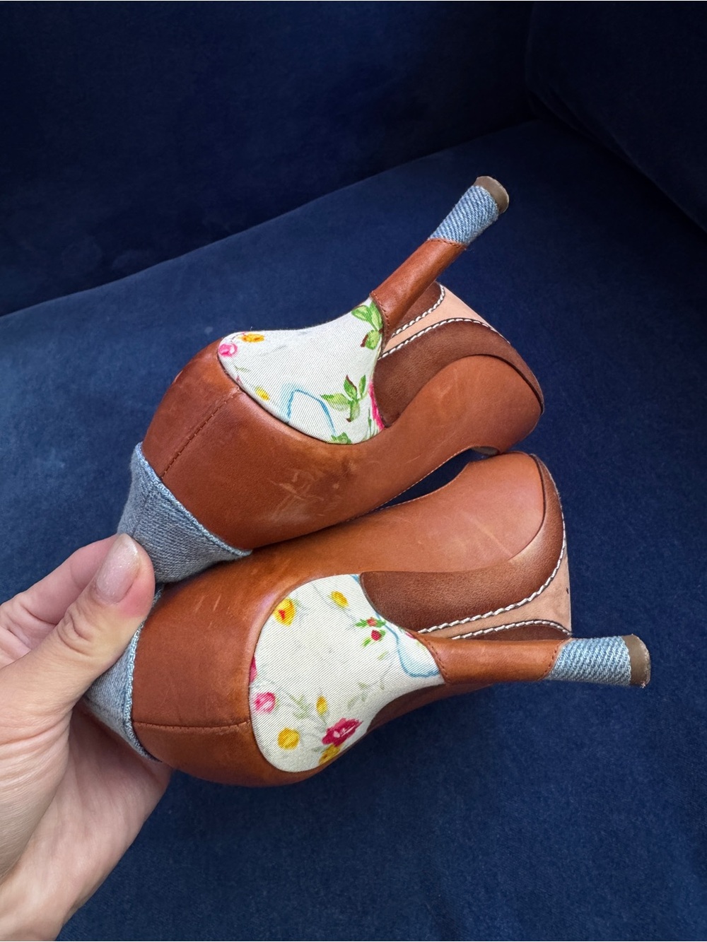 Christian Dior denim and leather floral heels Size 36 1/2 - Picture 7 of 8